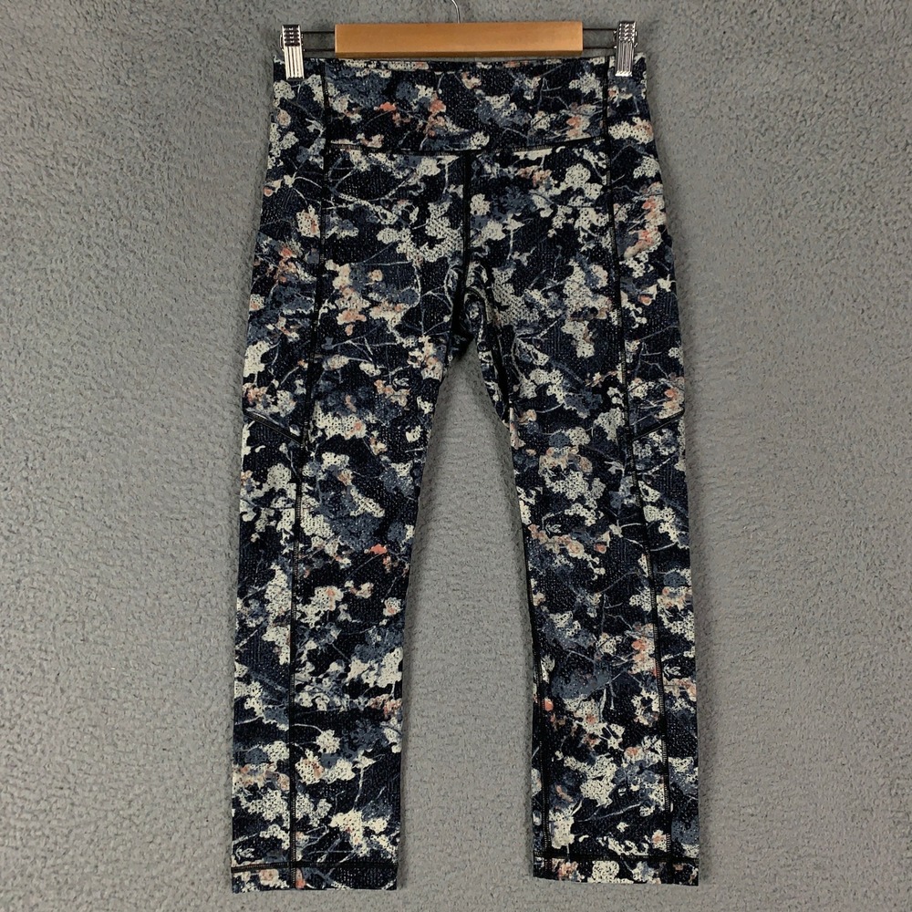 Lululemon Speed Up Crop Leggings Womens 6 Blue Floral Flux Running Athletic Pant